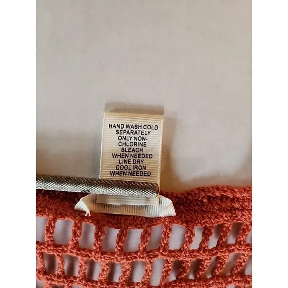 Ultra Pink Womens Crochet Top L Orange Open Knit Layering Boho Festival Cottage - Picture 9 of 9